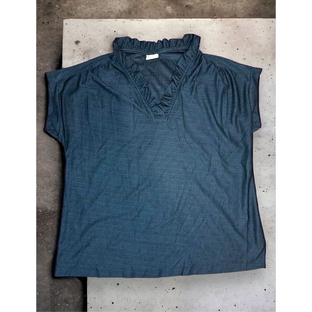 Vintage Graff Californiawear Short Sleeve Shirt Ruffled Neck Black Size M